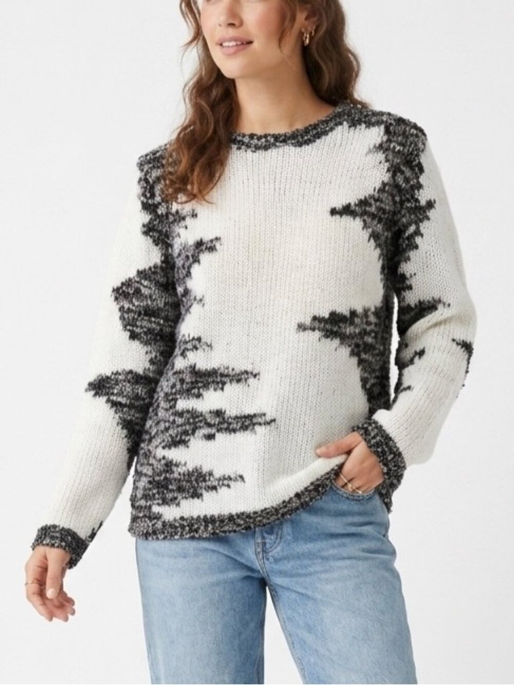 Rain + Rose Abstract Black & White Knit Sweater Large - 572